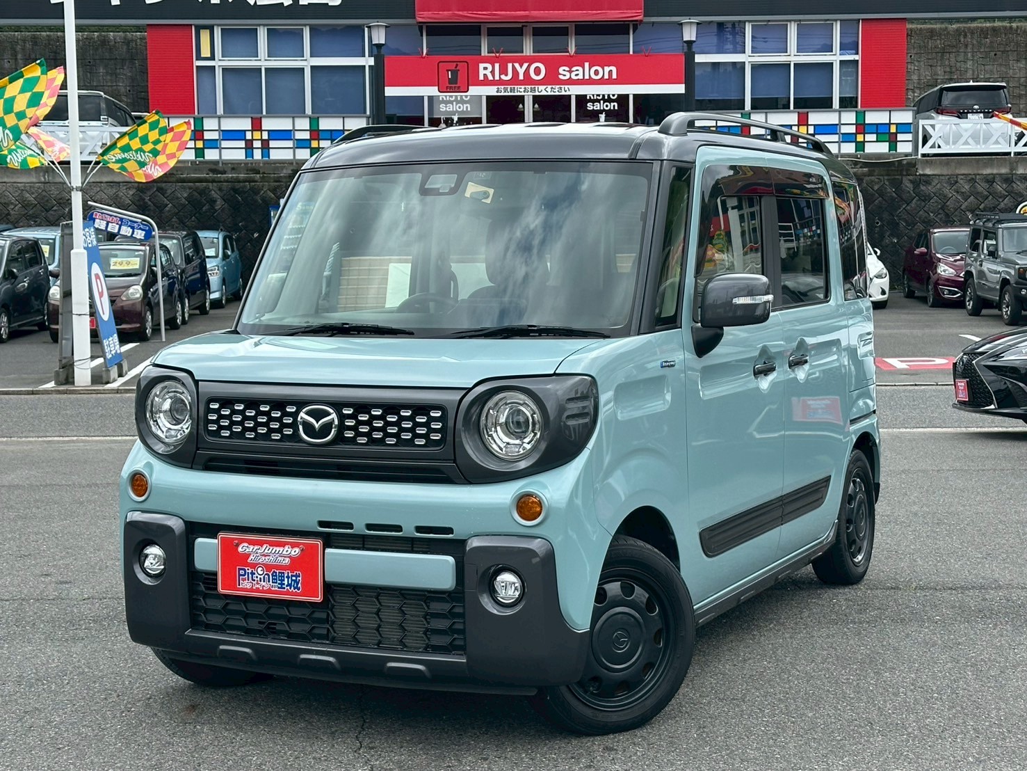 H31年式　マツダ　フレアワゴンタフスタイルハイブリッドXS　660CC　CVT　※純正８インチナビ・バックモニター・ドライブレコーダー・ETC・LEDヘッドライト・LEDフォグライト・オートエアコン・オートライト・純正アルミ・プライバシーガラス・サーキュレーター・リアロールサンシェード・Bluetooth・両側電動スライドドア・キーレスプッシュスタート・スマートキー・シートヒーター・ルーフレール・スズキセーフティサポート【246】