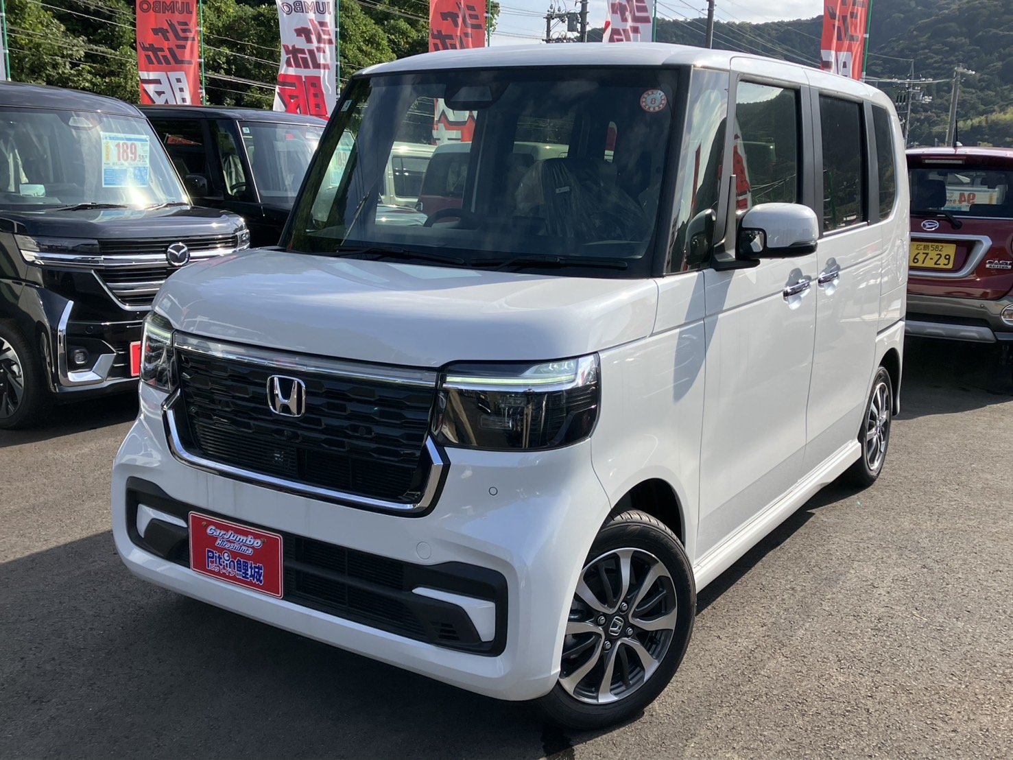 R7年式 N-BOXカスタム ヒョウジュン 登録済み未使用車♪ ホンダセンシング クルーズコントロール 片側電動スライドドア アイドリングストップ LEDヘッドライト 前席シートヒーター 電動パーキングブレーキ 【10㎞】 25-0236