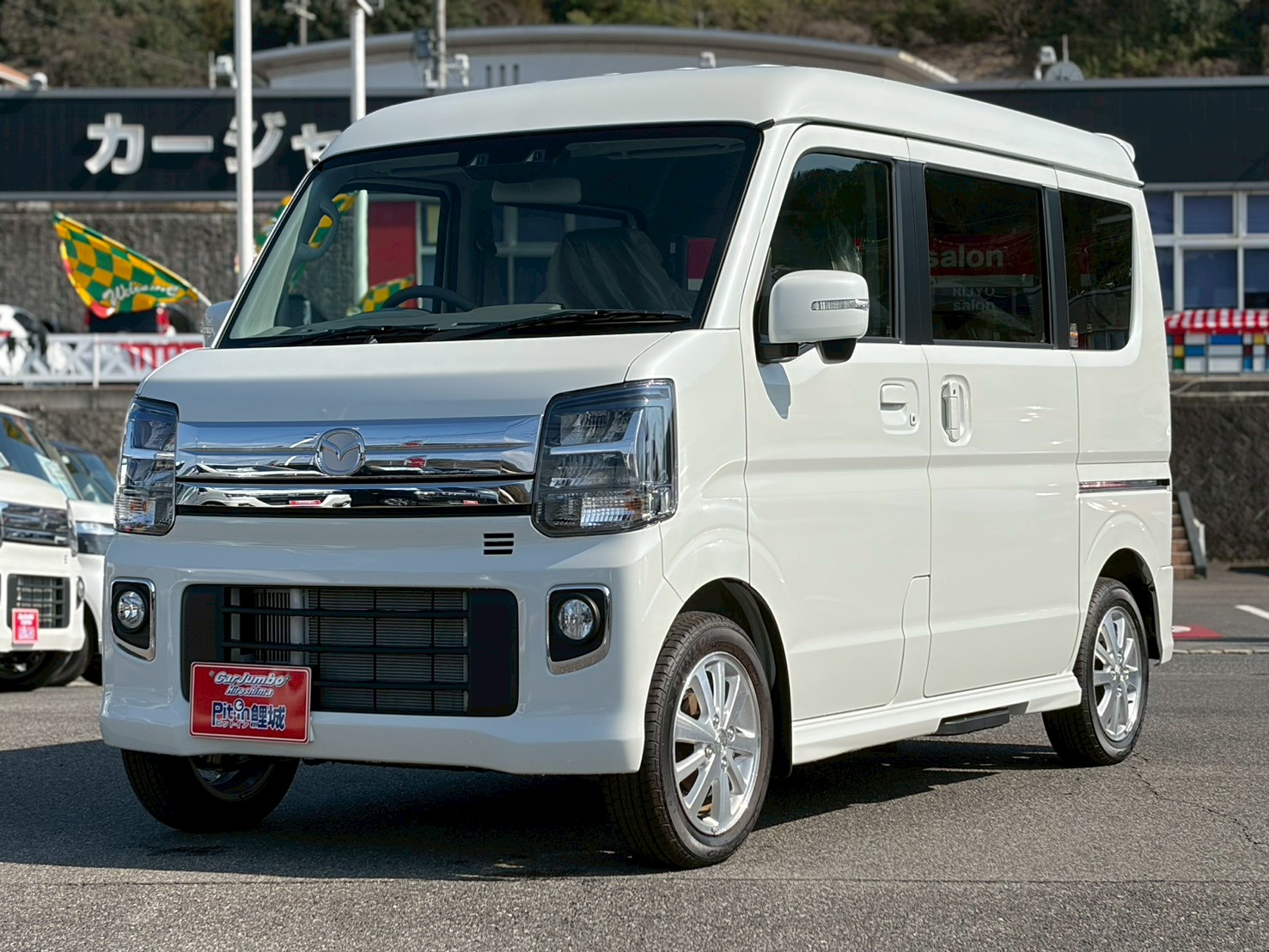 R7　マツダ　スクラムワゴン　電動格納ドアミラー　プッシュスタート　スマートキー　両側電動スライドドア　純正14インチアルミホイール　ISOFIX　衝突軽減装置　横滑り防止装置　コーナーセンサー　アイドリングストップ　運転席シートヒーター【249】【342587】